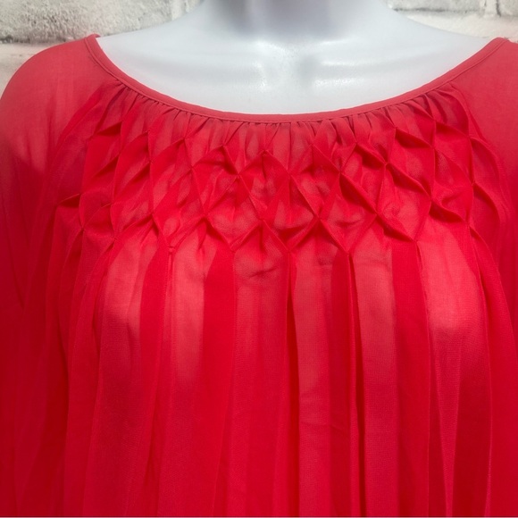 Daniel Rainn Pleated Sheer Batwing Reddish Pink Blouse Medium - Picture 2 of 8